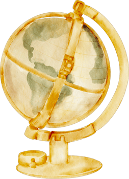 watercolor globe vintage element png