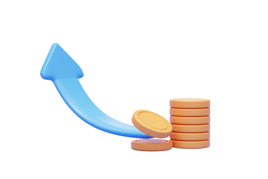 Arrow growth with coin business and finance investment profit trade web icon 3d illustration png