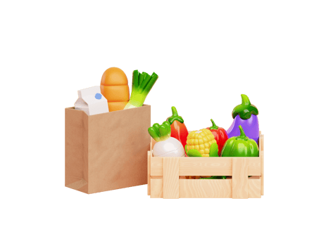 Wooden box with fresh and healthy vegetable sale supermarket shopping icon sign or symbol 3d render illustration png