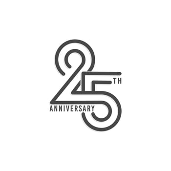 Anniversary 25th. The black number is on black background. Vector illustration.