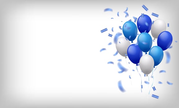 Celebration party banner on white background with blue color balloons. Vector illustration. Grand Opening card Rich luxury greeting card. frame template.