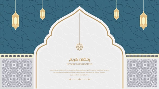 Ramadan kareem arabic islamic elegant white and golden luxury ornament background with arabic pattern and decorative ornament arch frame vector