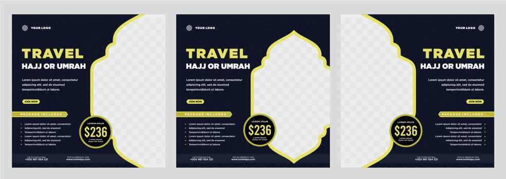 hajj and umrah promotion social media post template vector