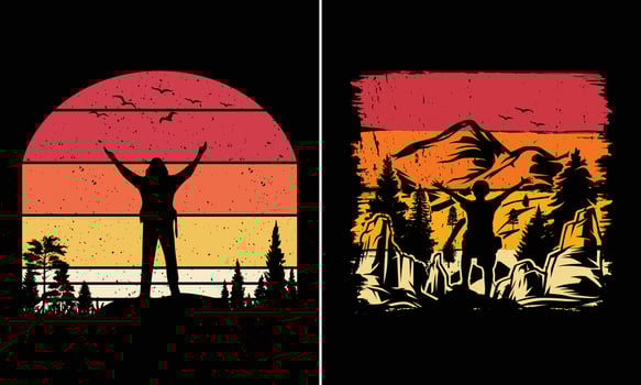 Hiking Retro Vintage Sunset T-shirt Graphic For Your Merchandise vector