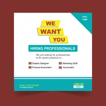 Recruitment poster template for social media post vector