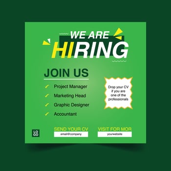 Recruitment poster template for social media post vector