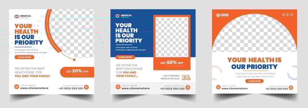 Medical Social Media Post Template, Healthcare Social Media Banner Template, Medical and healthcare social media post template. health doctor social media post banner. Medical Health banner. vector