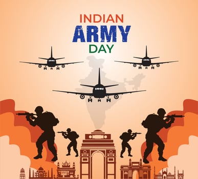 Indian Army Day. January 15th. Indian defense day Celebration concept. Template for background, banner, card, poster. vector illustration.