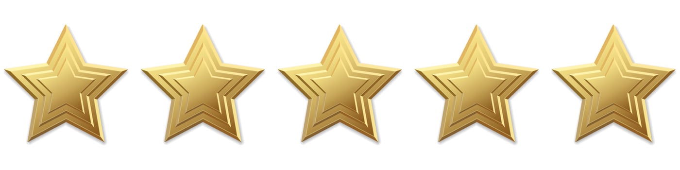 Five golden stars product rating review for apps and websites vector