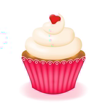 Cupcake, cake with cream in pink paper cup isolated on white background. Sweet pastry with whipped cream and chocolate. Vector illustration.
