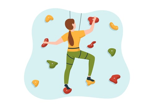 Cliff Climbing Illustration with Climber Climb Rock Wall or Mountain Cliffs and Extreme Activity Sport in Flat Cartoon Hand Drawn Template vector