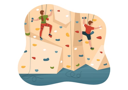 Cliff Climbing Illustration with Climber Climb Rock Wall or Mountain Cliffs and Extreme Activity Sport in Flat Cartoon Hand Drawn Template vector
