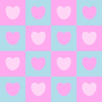 Seamless checkered box pattedern with pink and blue tone color of the heart. Abstract geometric background. vector