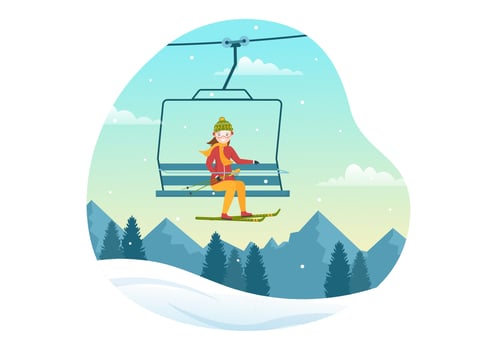 Ski Illustration with Skiers Sliding Near Mountain Going Downhill in Skiing Resort in Flat Winter Sport Activities Cartoon Hand Drawn Templates vector