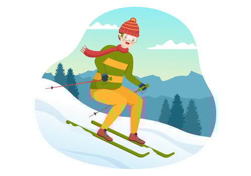 Ski Illustration with Skiers Sliding Near Mountain Going Downhill in Skiing Resort in Flat Winter Sport Activities Cartoon Hand Drawn Templates vector