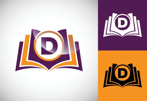 Initial alphabet D with the book. Creative book vector logo design template, Education logo
