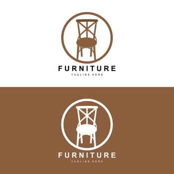 furniture logo, home furnishing design, room icon illustration, table, chair, lamp, frame, clock, flower pot vector