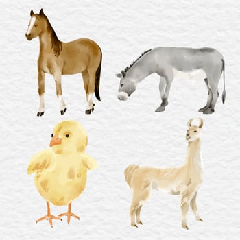 watercolor farm animal element clip art collection vector