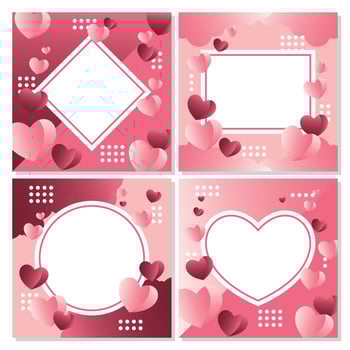 Valentine's day concept posters set. Vector illustration. gradient pink and pink heart with frame on geometric background. Cute love sale banner or greeting card