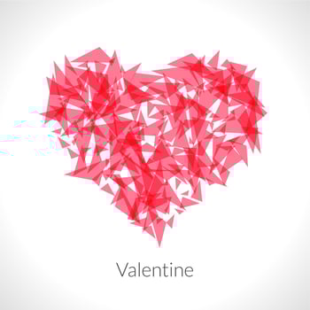Red origami heart on white backdrop. Vector Illustration. Abstract polygonal heart. Love symbol. Low-poly colorful style. Romantic background for Valentines day.