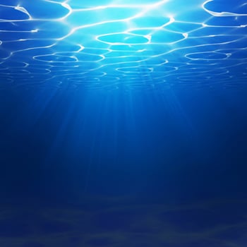 Abstract Underwater background illustration with water waves. Blue underworld realistic backdrop. Ocean or sea floor. Summer diving vector illustration