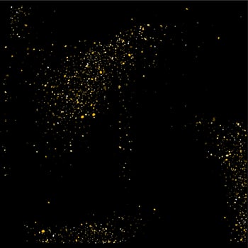 Golden glitter shine texture on a black background. Golden explosion of Confetti. Golden abstract particles on a dark background. Isolated Holiday Design elements. Vector illustration.