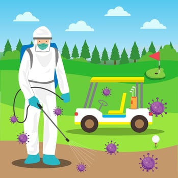 Illustration, vector, man wearing a disinfectant spray vector