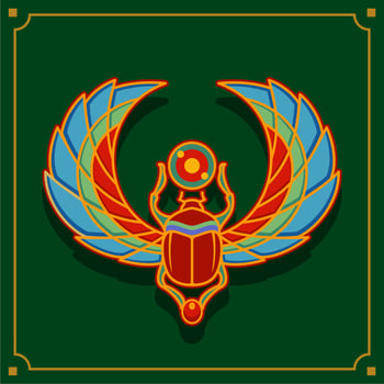 egyptian sacred Scarab wall art design. beetle with wings Vector illustration logo, personifying the god Khepri. Symbol of the ancient Egyptians. symbol of rebirth and renewal to ancient Egyptians