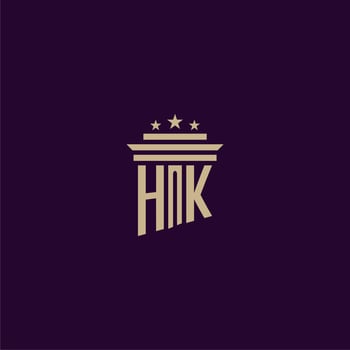 HK initial monogram logo design for lawfirm lawyers with pillar vector image