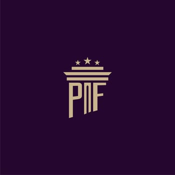 PF initial monogram logo design for lawfirm lawyers with pillar vector image