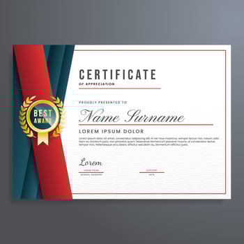 Certificate of appreciation template with dark blue, red and gold badge design, modern certificate border vector, can be used for diploma, business, completion, achievement, etc. vector