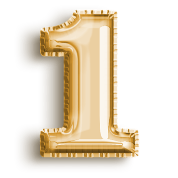Number 1 metallic gold number balloon. Airfoil filled number illustration isolated on transparent background. Design element for festive party decoration png
