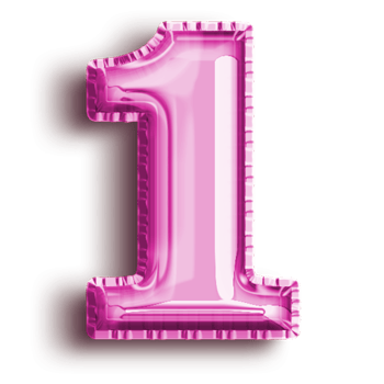 Number 1 metallic pink number balloon. Airfoil filled number illustration isolated on transparent background. Design element for festive party decoration png