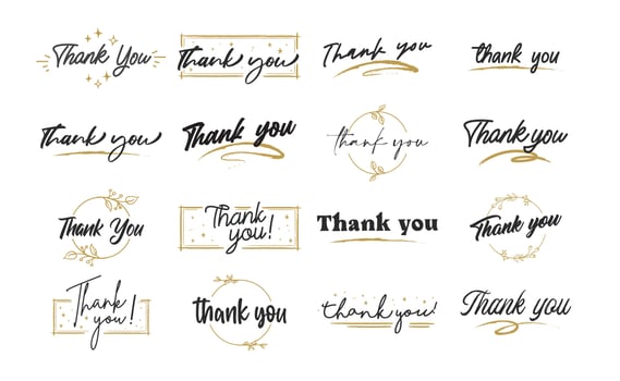 Set of custom THANK YOU hand lettering designs. vector
