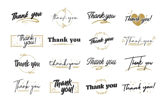 Set of custom THANK YOU hand lettering designs. vector