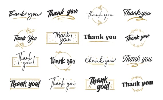 Set of custom THANK YOU hand lettering designs. vector
