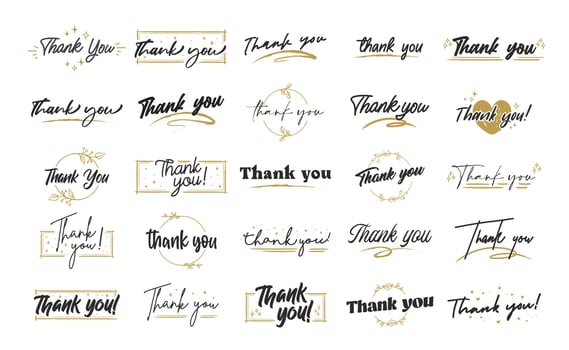 Set of custom THANK YOU hand lettering designs. vector
