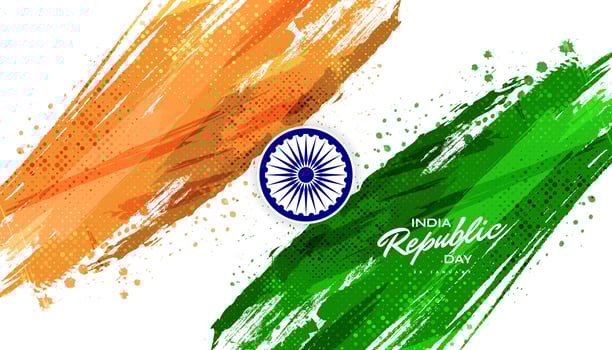 26th January Happy Republic Day of India. Indian Tricolor Flag Illustration in Brush Style vector