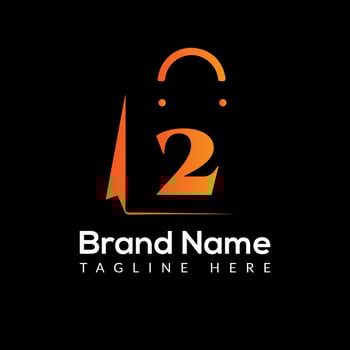 Shopping Bag Logo On Letter 2 Template. Shopping Bag On 2 Letter, Initial Shopping Bag Sign Concept Template vector