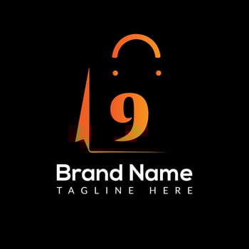 Shopping Bag Logo On Letter 9 Template. Shopping Bag On 9 Letter, Initial Shopping Bag Sign Concept Template vector