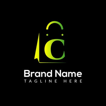 Shopping Bag Logo On Letter C Template. Shopping Bag On C Letter, Initial Shopping Bag Sign Concept Template vector