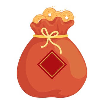 golden chinese coins in bag vector