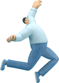 cartoon character wearing jeans and  long shirt. He is jumping. png