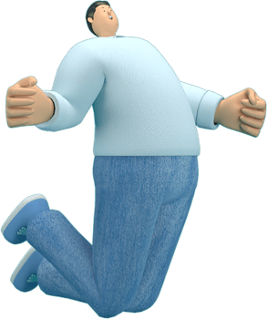 cartoon character wearing jeans and  long shirt. He is jumping. png