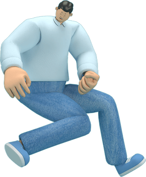 cartoon character wearing jeans and  long shirt. He is jumping. png