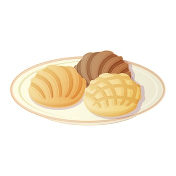 Mexican sweet bun Concha dish. Latino american food illustration isolated on white in cartoon style vector