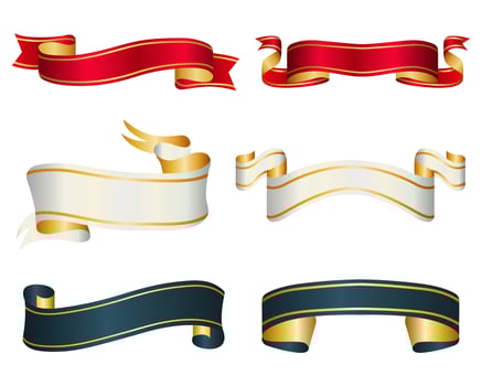 Collection of elegant ribbons of various shapes. Gradient luxury banner vector