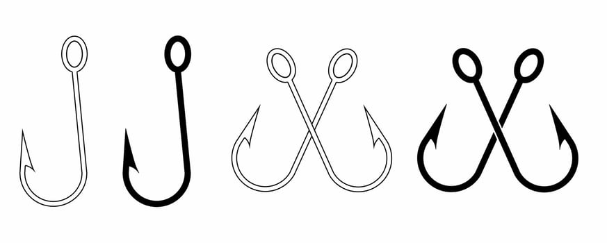 outline Silhouette crossed fishing hook icon isolated on white background vector