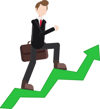 worker walking on green arrow up, concept of success and progress in career png