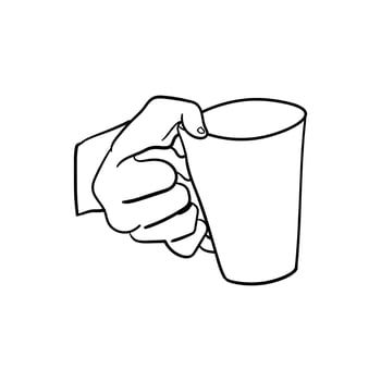 hand holding a cup of coffee icon, line art of hand holding a cup of coffee vector